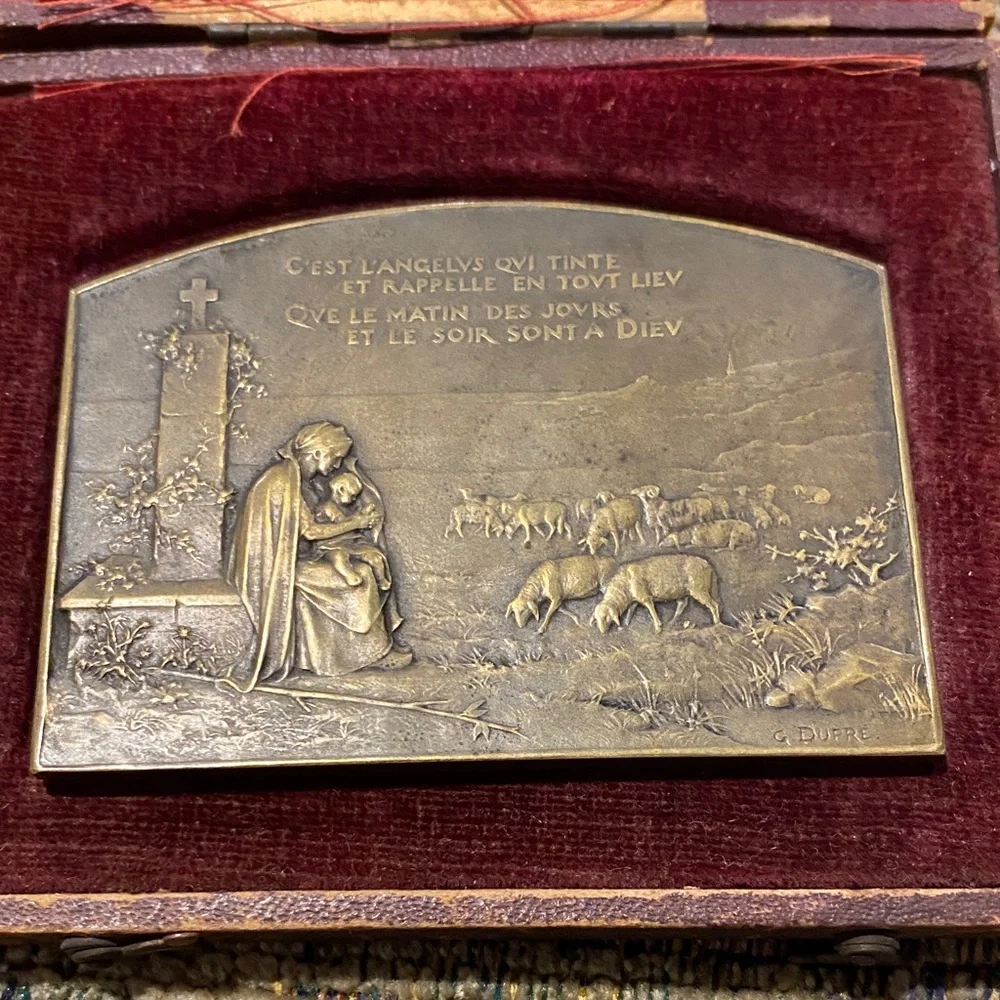 G. Dupre Antique Bronze medal late 1800’s/1900’s agricultural/mother with child - Picture 2 of 16